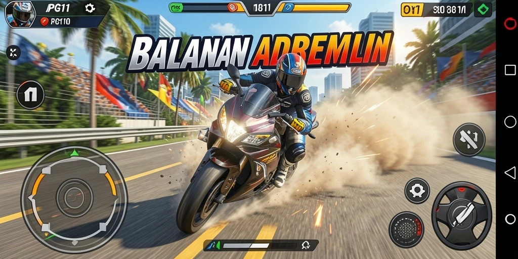 Tampilan gameplay PG11 yang mendebarkan saat balapan motor.